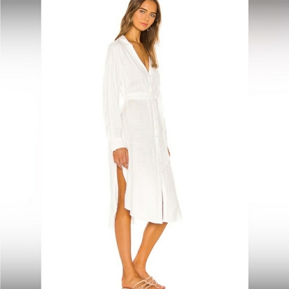 🌺 L*Space Barcelona White Button-Up Midi Dress Coverup Resortwear XS/S 🌺 - Picture 2 of 10